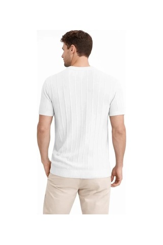 Vexor Erkek Yazlık Fitilli Triko Tişört Kısa Kol Bisiklet Yaka T-shirt - Beyaz