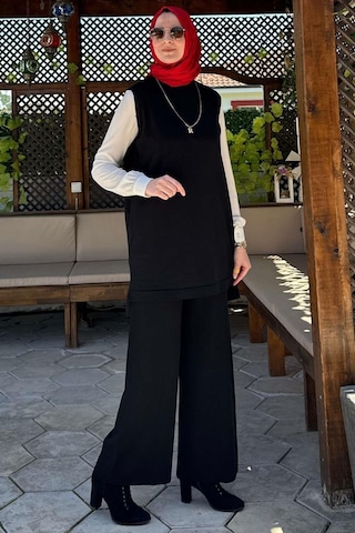 Rabia Şamlı Pantolonlu İç Takım Siyah Normal