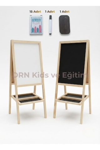 Drn Kids Ve Eğitim Çift Taraflı Yazı Tahtası 15 Renkli Tebeşir Silgi Ve Kalem Hediyesidir Dogal Ahşap