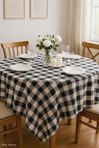 Mira Home Kareli Masa Örtüsü Sofra Bezi 160x160 Cm Happytime Siyah