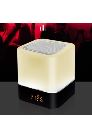 Springsun Siyah Led Renkli Atmosfer Lambası İle Bluetooth Hoparlör, 3 Seviye Isı Işığı, Saat Ve Alarm, Tf Kart/usb/aux Desteği, 1200mah Pil Diğer