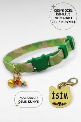 Caramelos Güvenlik Kilitli Kedi Tasması, Isimli Kedi Tasması, Kedi Isimlik, Kedi Künyesi, Safety Click Ay