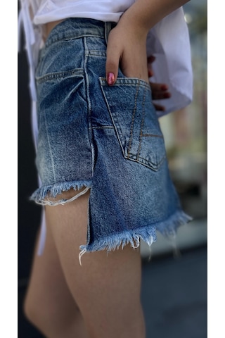 Tasarım Denim Şort Etek Lacivert