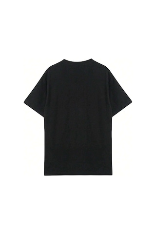 Lnmera T-shirt - Siyah Baskılı Oversize Bisiklet Yaka Kısa Kol Siyah