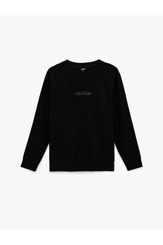 Koton Regular Fit Uzun Kollu Baskılı Bisiklet Yaka Sweatshirt Siyah 6sam70017mk Siyah