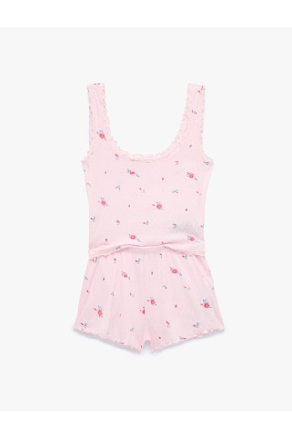 Koton Pamuk Karışımlı Desenli Rahat Kesim Şortlu Pijama Takımı Pembe Desenli 6slk40039mk