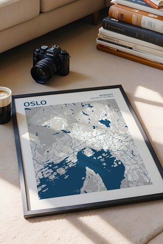 Oslo Norveç Norway Haritası Çerçeveli Tablo Lüks Salon Ofis Duvar Dekorasyonu Hediyelik Tablo