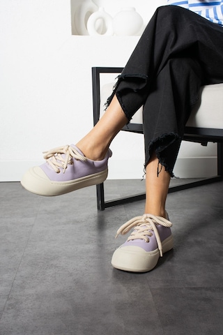 Shoetek Alyona Kadın Sneakers Halat Bağcıklı Spor Ayakkabı Lila Deri Gri Cilt Gri