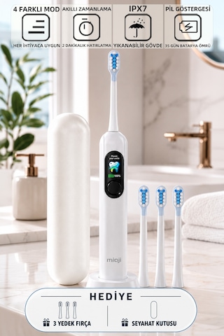 Mioji Oral B8 Care Şarj Edilebilir Diş Fırçası Beyaz + 3 Yedek Başlık ve Taşıma Çantası