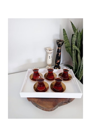 Beyaz Sunum Tepsisi Dekoratif Kahve, Söz, Nişan, Sunum , Beyaz Ahşap Servis Tepsisi Beyaz