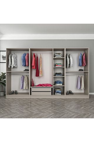 Kale 7 Bölmeli 2 Çekmeceli Giyinme Dolabı Kumtaşı 190cm Kumtaşı