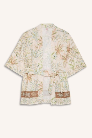 Defacto Regular Fıt Desenli Kuşaklı Kimono D0453ax26sper103 Ekru-er103