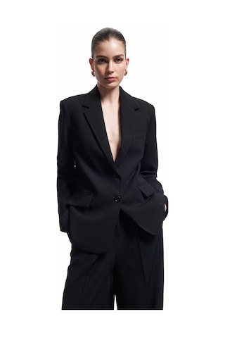 Koton Krep Kumaş Cepli Düğmeli Uzun Kollu Kruvaze Oversize Blazer Ceket Siyah 6wak50006pw Siyah
