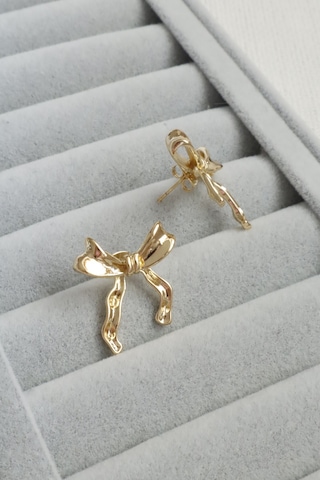 Kadın Küpe Kararmaz 14k Renk Vip Seri Zarif Model Kurdele 2cm Küpe Altın