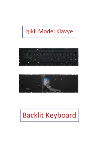 Yeşil-ışıklı-siyah, Notebook Klavye - Hp Pavilion Gaming 15-dk0006nt 6zh62ea Muadili İle Uyumlu
