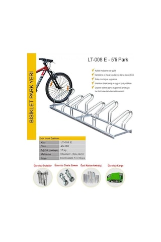 Bisiklet Park Yeri Bisiklet Park Demiri 5'li Gri Renk 40x180 Cm