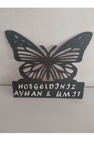 Kelebek Kapı Süsü Kişiye Özel Antrasit