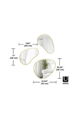 Umbra Hubba Pebble Duvar Montaj Aynaları, 3'lü Set, Pirinç Açık