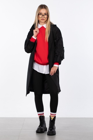 Barrels And Oil Çift Düğmeli Kruvaze Yaka Trençkot - Siyah