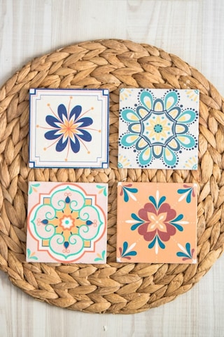 Doğal Taş Bardak Altlığı 4'lü Set 10x10x1 Cm Doğaltaş Çok Renkli