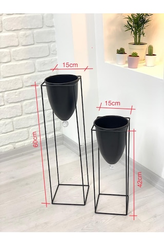 Siyah Renk 2'Li Metal Ayaklı Saksı Çiçeklik (468977530)