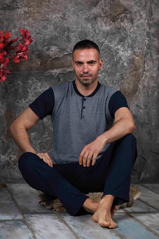 Sude Homewear Erkek Kısa Kol Pijama Takımı Antrasit - Gri