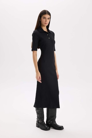 Defacto Bodycon Vücudu Saran Polo Yaka Fitilli Kaşkorse Kısa Kollu Midi Elbise D8296ax25spbk81 Siyah