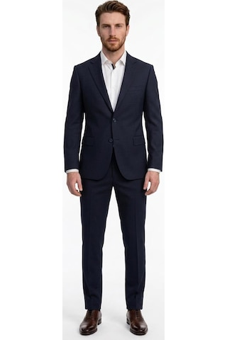 Uki Lacivert Comfort Fit , Mono Yaka, 2 Düğme Çift Yırtmaç Çizgili Klasik Takım Elbise