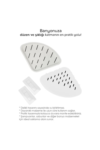 3 Adet Yapışkanlı Banyo Düzenleyici Duş Rafı - Şampuanlık Sabunluk Banyo Köşeliği Köşe Rafı Beyaz Beyaz
