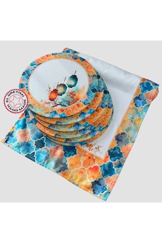 Uretti - Nebile 2034 - El Yapımı Çin Feneri Temalı Runner - 6'lı Supla Amerikan Servisi Takımı Çok Renkli