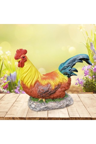 Suntek Reçine Horoz Heykeli Tavuk Heykeli Veranda Çim Arka