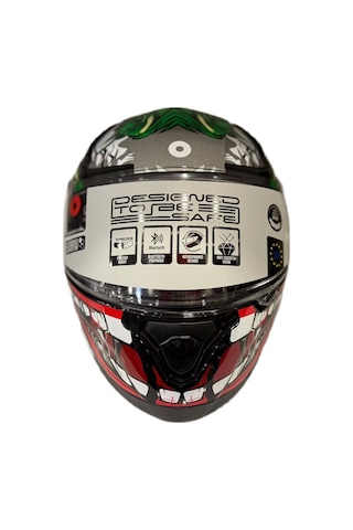 Shiro Katana Sv Joker Kapalı Kask Beyaz - Kırmızı - Yeşil
