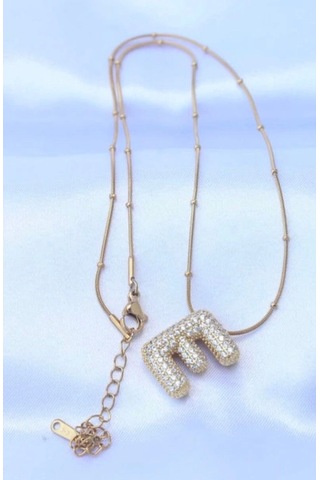 Mrs Flower Çelik Zincirli Zirkon Taşlı E Harfli Gold Renk Bubble Kolye Çok Renkli