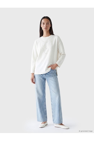Lcw Everyday Beyaz İnci İşlemeli Soft Touch Kadın Tunik