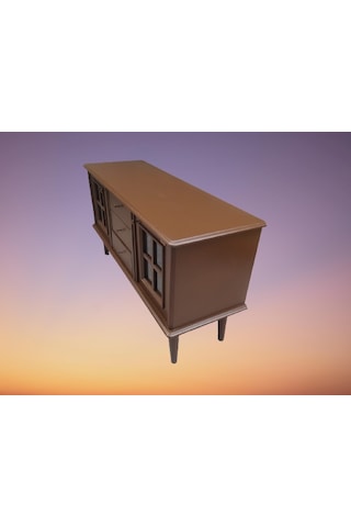 Tv Sehpası Windovs Model Pencere Ahşap Kayın Torna Retro Ayak Ceviz Renk 125 Cm El Yapımı