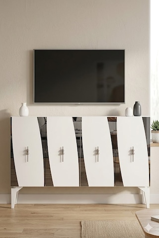 Ka1213bs Elips Konsol Ve Tv Sehpası Beyaz-silver 120cm