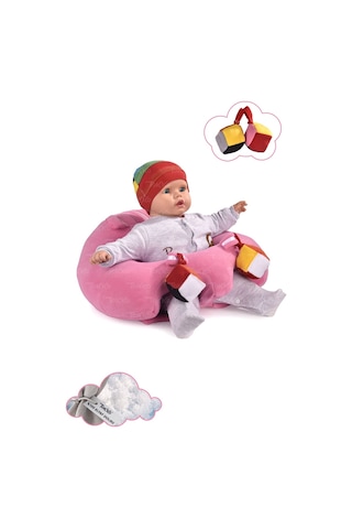Oyuncaklı Bebek Oturma Destek Minderi - Devrilmez Bebek Koltuğu - Büyük Bebek Oturağı Pembe
