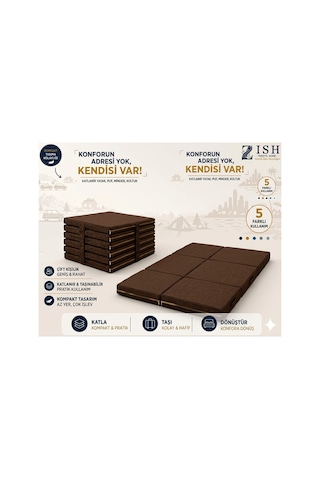 Zishome Tek Kişilik Multipurpose 5 İn 1 Kahverengi Çift Kişilik Katlanır Süngerli Misafir Yer Yatağı Ve Minder 7cm