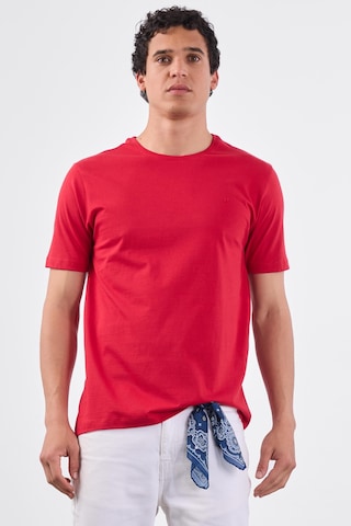 Dufy Kırmızı Bisiklet Yaka Pamuklu Düz Renk Slim Fit Erkek T-shirt Kırmızı