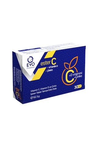 Evo Pharma Ester C - D Vitamini ve Çinko İçeren Takviye Edici Gıda 30 Tablet