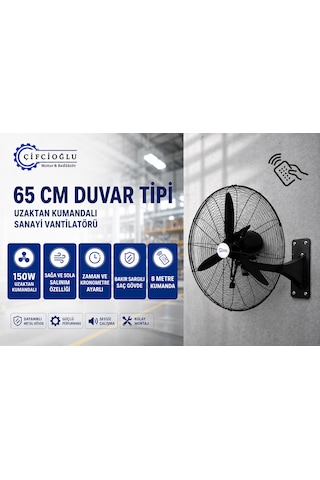 Çifçioğlu Siyah Duvar Vantilatörü 26 İnç 65 Cm Uzaktan Kumandalı 150 Watt