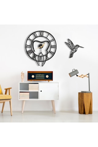 50X30 Dekoratif Duvar Saati + Ahşap Tablo 35 Cm (487867785) Siyah