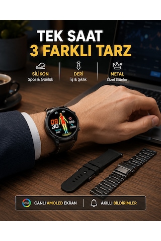 Amoled 3 Seçenekli Kalp Atış Uyku Takip Akıllı Saat