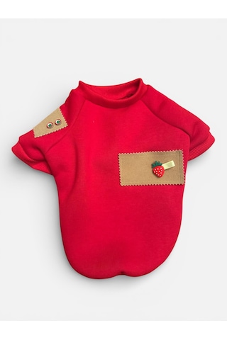 Sevimli Çilek Detaylı Kırmızı Köpek Polar Sweatshirt