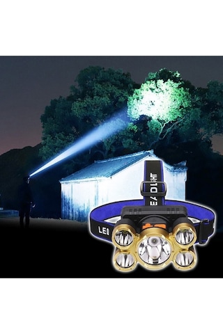 Janva Taka Riko 150w Ultra Güçlü Led Şarjlı 5 Led 5x Cree Led Kafa Feneri Avcı Feneri Balıkçı Kamp Lambası Çok Renkli