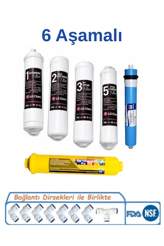 Lg Chem 6 Aşamalı Kapalı Kasa Su Arıtma Cihazı Filtre Seti Inline Filtre + Ro Membran + Post Karbon Tam Set Filtre Seçeneği - 6 Lı Filtre