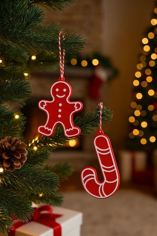 Yılbaşı Ağacı Süs Seti 5 Parça Kırmızı-beyaz Dekoratif Süsler Noel Dekor Christmas Decorations