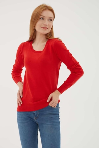 Fashion Friends 23k0779k1 Kadın U Yaka Kazak 23K0779K1-R0766 Kırmızı
