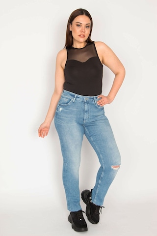 Şans Kadın Mavi Yırtık Detaylı Yıkama Skinny Jean Pantolon-mavi Mavi
