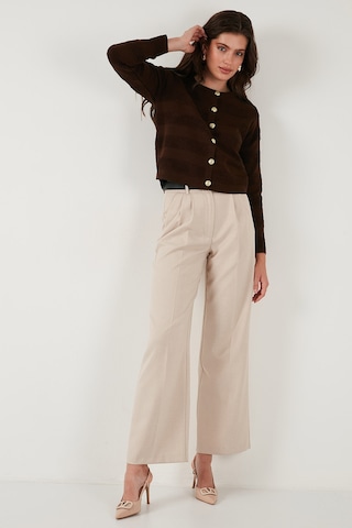 Lela Premium Regular Fit Bisiklet Yaka Düğmeli Dokulu Triko Bayan Hırka 680Hi00337 Kahve